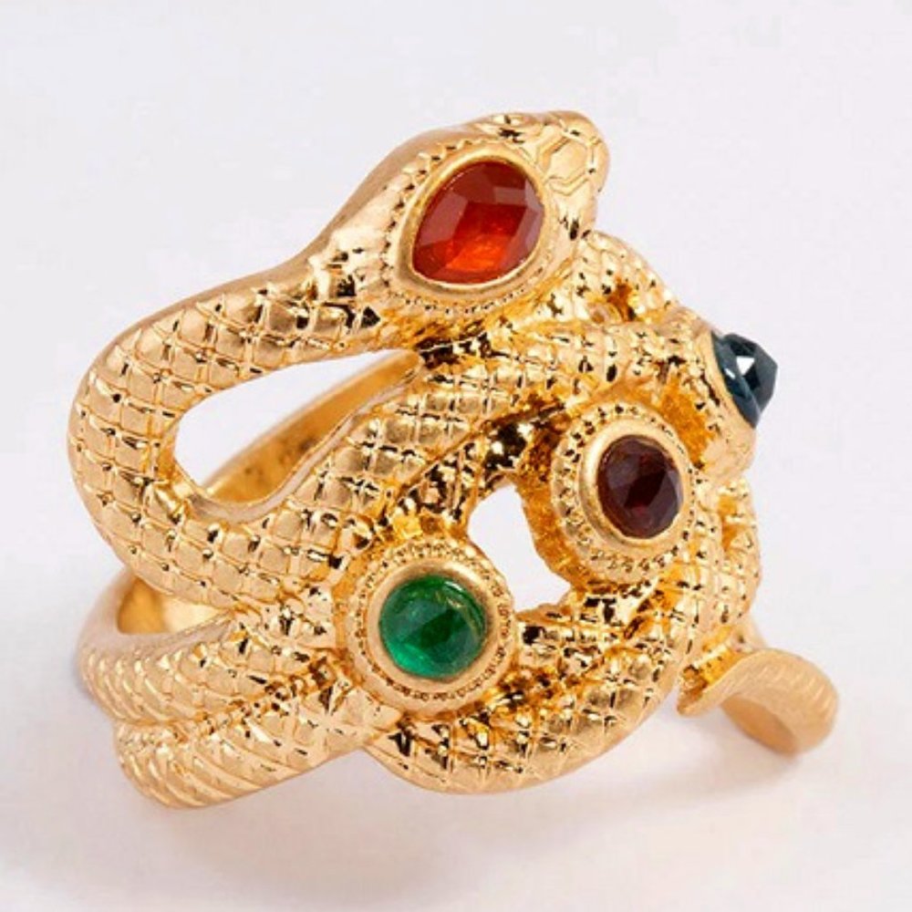 LOVISA SNAKE TEXTURED GOLD/MULTI-COLOR CRYSTALS RING SZ 7**NEW!